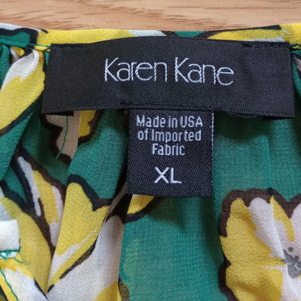Karen Kane green/yellow citrus floral chiffon peasunt tunic blouse top size XL - Picture 8 of 13